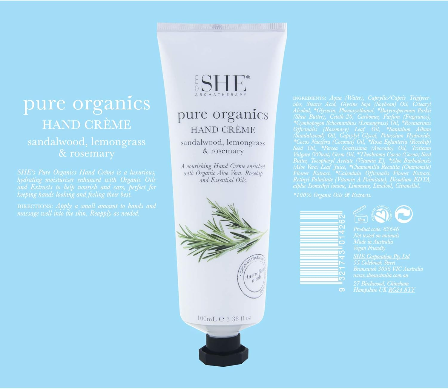 Om SHE Aromatherapy Pure Organics Hand Creme - Sandalwood, Lemongrass & Rosemary image number 3