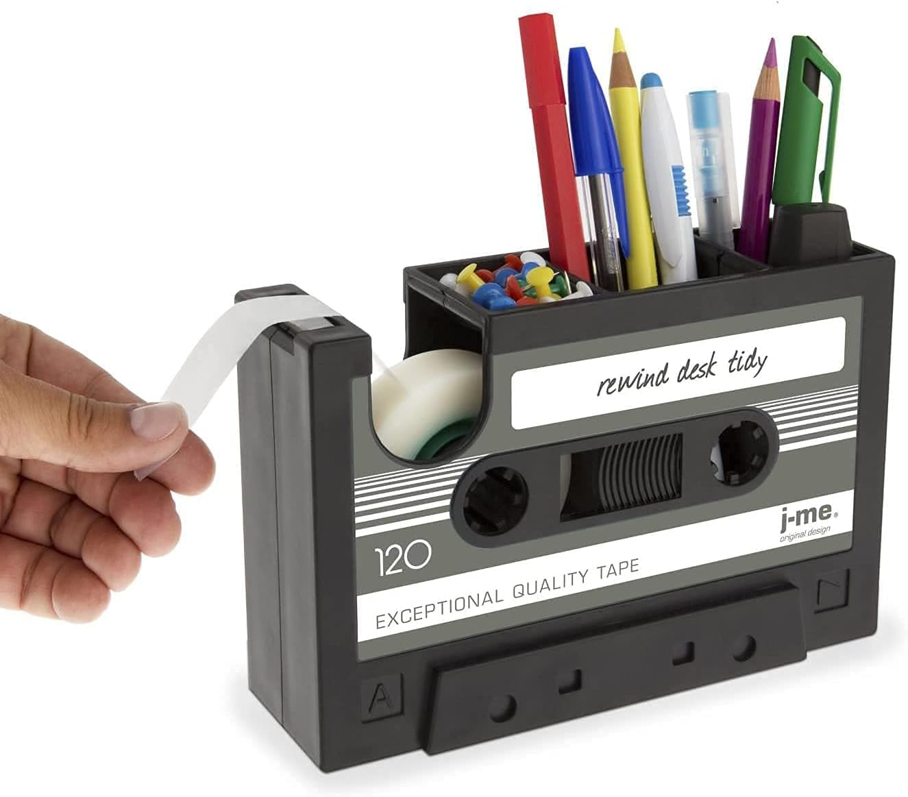 Cassette Tape Dispenser Pen Holder Vase Pencil Pot Stationery Desk Tidy Container Office Stationery Supplier Gift-Onepalace (Black) image number 1
