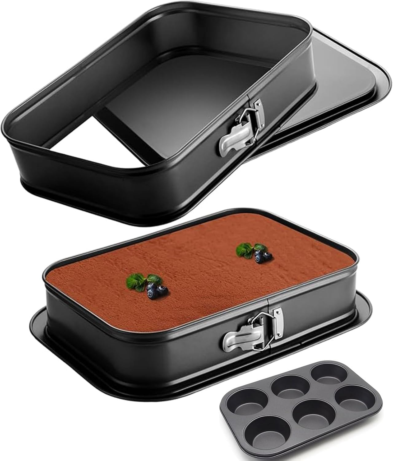 2 Pack Large Springform Cake Pan, Non-Stick Baking Pan Mold with Removable Bottom for Ice Cream Cake Bakeware, Black image number 4