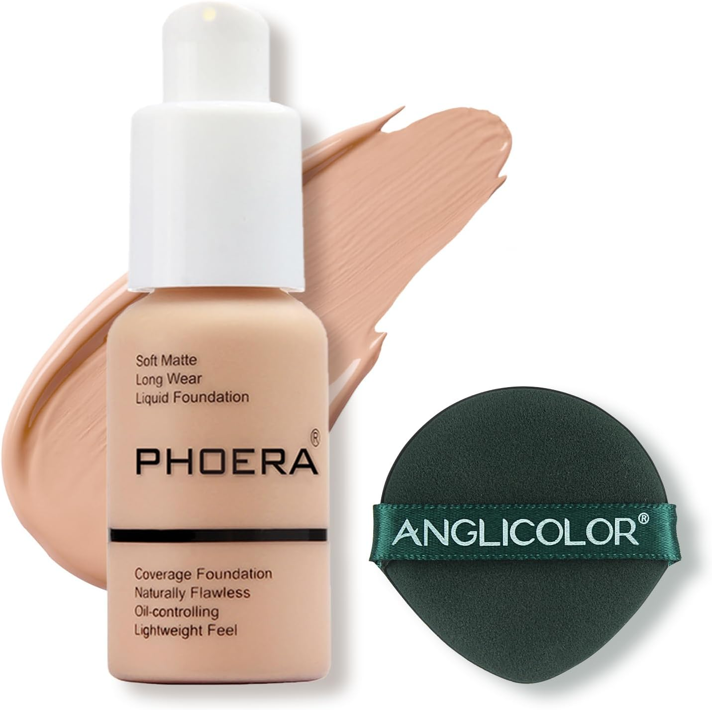 PHOERA Face Foundation,Liquid Foundation,Foundation Full Coverage,Long Lasting Perfect 30Ml Matte Oil-Control Concealer 6 Colors Optional,Great Choice and Gift (#105 Sand, 30Ml)