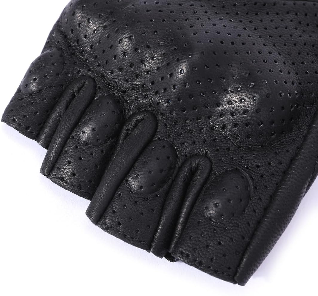 Harssidanzar Men'S Motorcycle Gloves Leather Perforated Motorbike Riding Driving Gloves CM044US image number 2