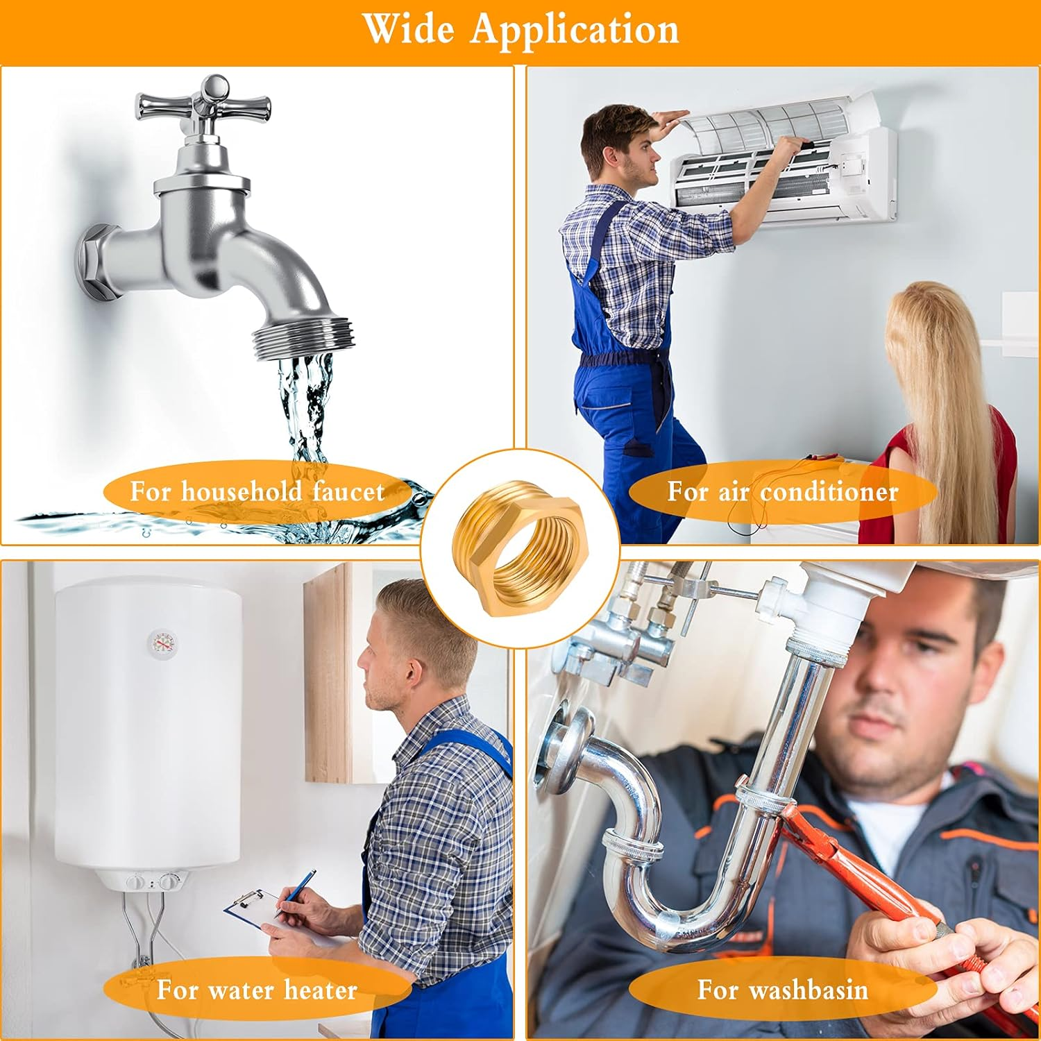 4 Pieces Reducer Adapter, Brass Thread Adapter Hex Water Pipe Reducer Fittings 1/2 Female to 3/4 Male Adapter for Hose Connector image number 6