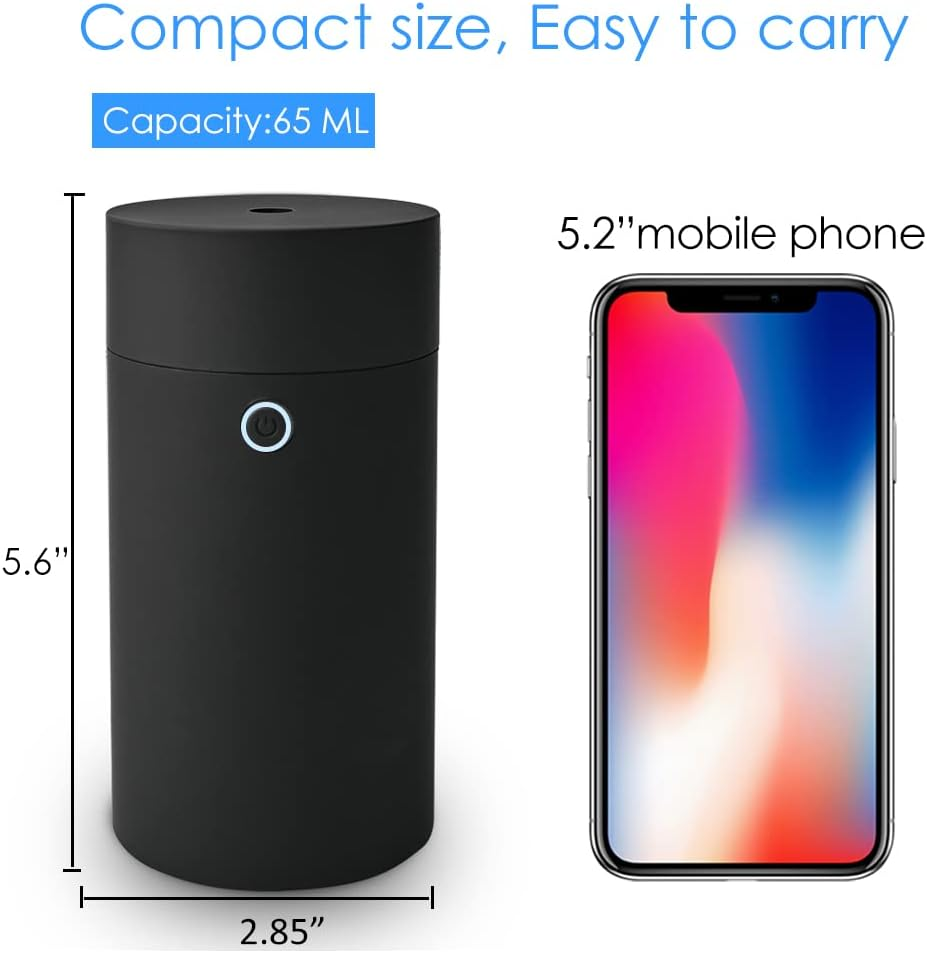 Car Diffuser Humidifier Aromatherapy Esstential Oil Diffuser USB Cool Mist Mini Portable for Car Home Office Bedroom (Thread Black)