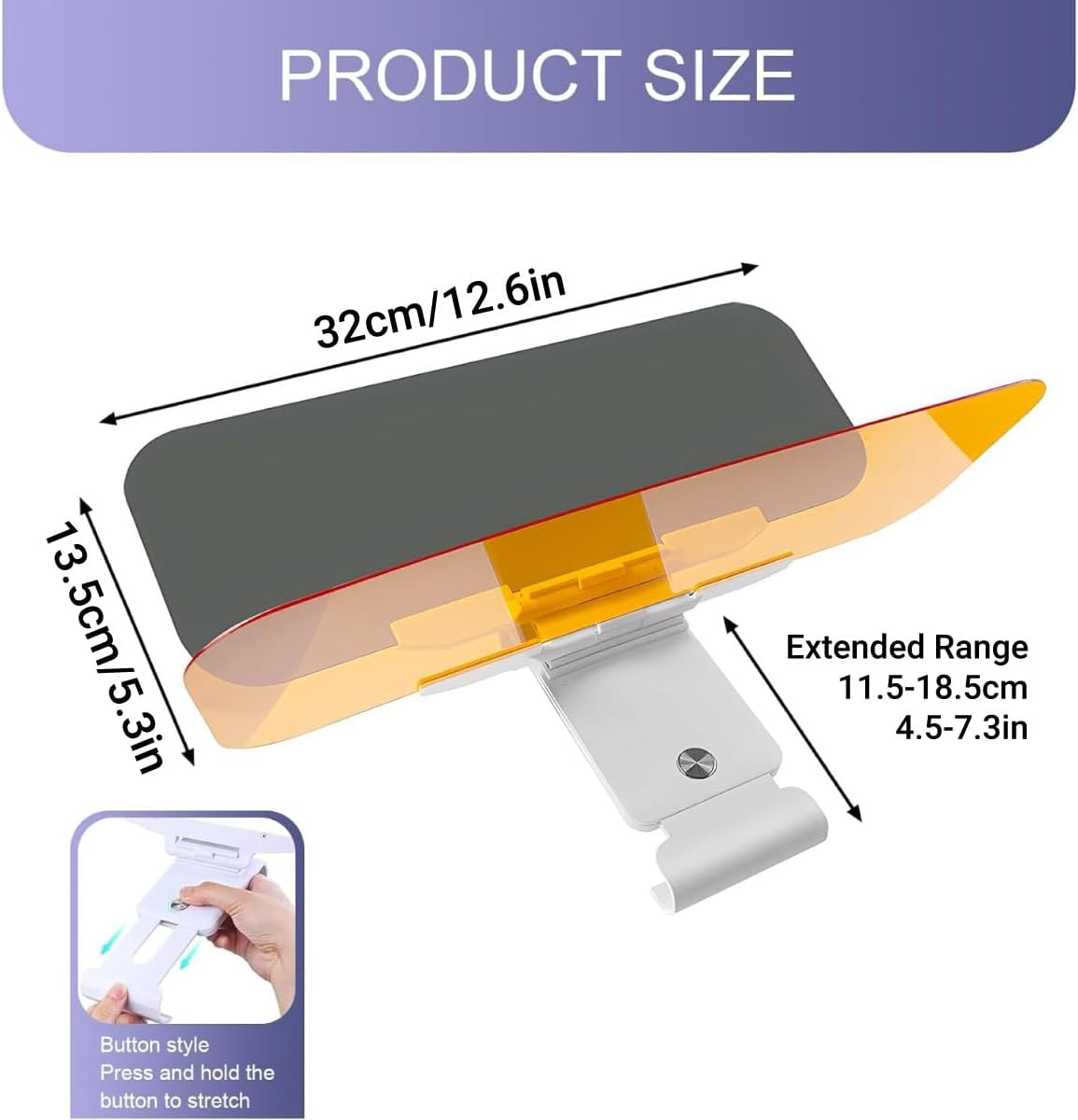 AIMALL Car Sun Visor Anti-Glare Mirror &ndash; Dual-Lens Day and Night Driving Visor with Button Extension &ndash; Anti-High Beam Acrylic Lens, Scratch-Resistant, 5.3X12.6In, Amber + Yellow image number 6