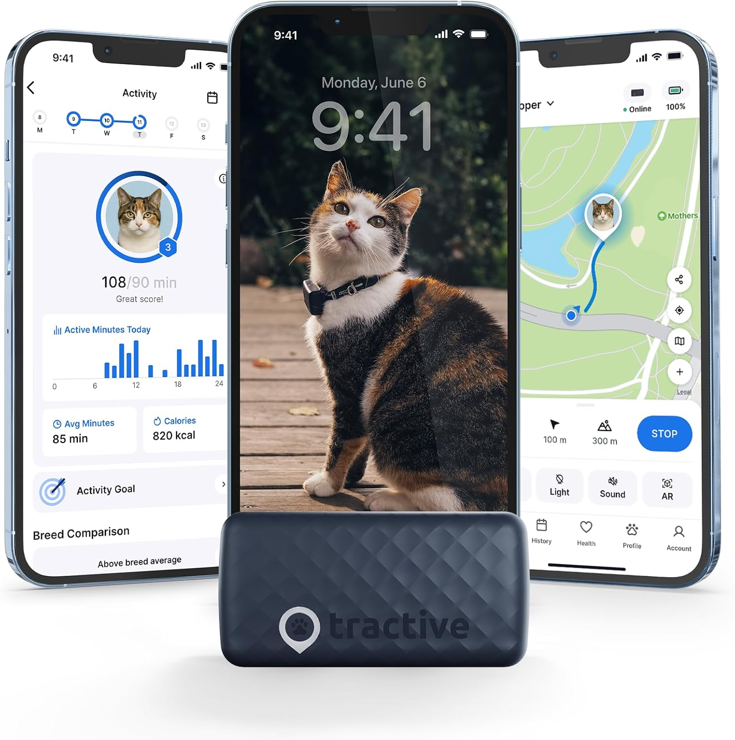 Tractive Smart Cat GPS Tracker | Real-Time Location & Wellness Monitoring for Cats 6.5 Lbs+ | Territory & Location History | up to 5-Day Battery | Breakaway Collar Included (Dark Blue) image number 6