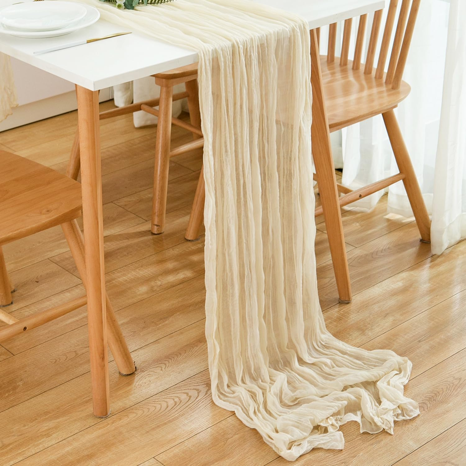 CHUQING Cheesecloth Table Runner Sage Green 27 X 118 Inch Cheese Cloth Boho Rustic Gauze Table Runner for Wedding Spring Easter