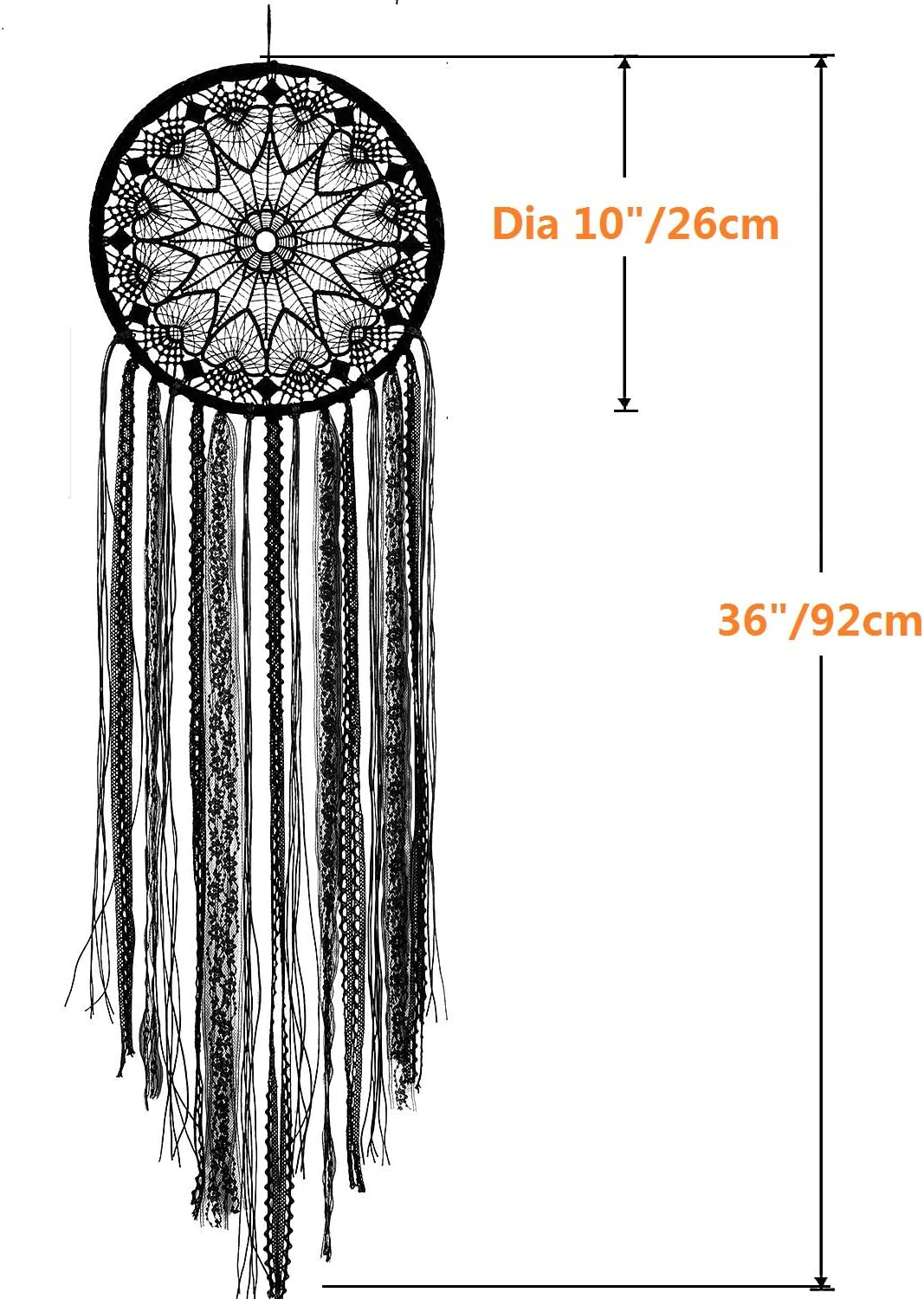 LOMOCRAFT Dream Catcher-Handmade Traditional Dream Catcher Wall Hanging Home Decoration Ornament Decor Craft Gift Black Lace image number 4