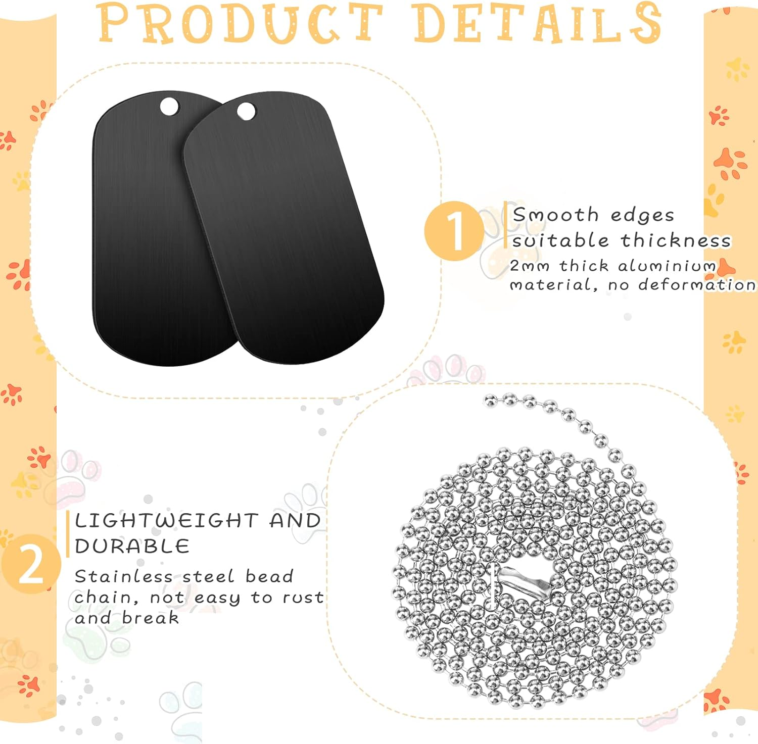 200 Pcs Military Dog Tags Set Including 100 Pcs Aluminum Blank Dog Tags 100 Pcs Ball Steel Chain Rectangle Blank Tag Blanks Metal Stamping Tags for DIY Decorative Craft Pet Dog ID Tags (Black) - Blue image number 5