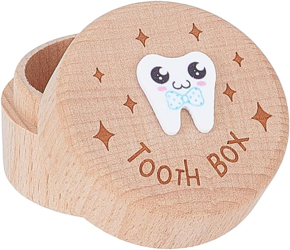 1Pc Wood Tooth Organizer Boxes with Tooth Star Pattern Memory Box Wooden Teeth Keepsake Storage Box for Parents Teeth Collection Storage