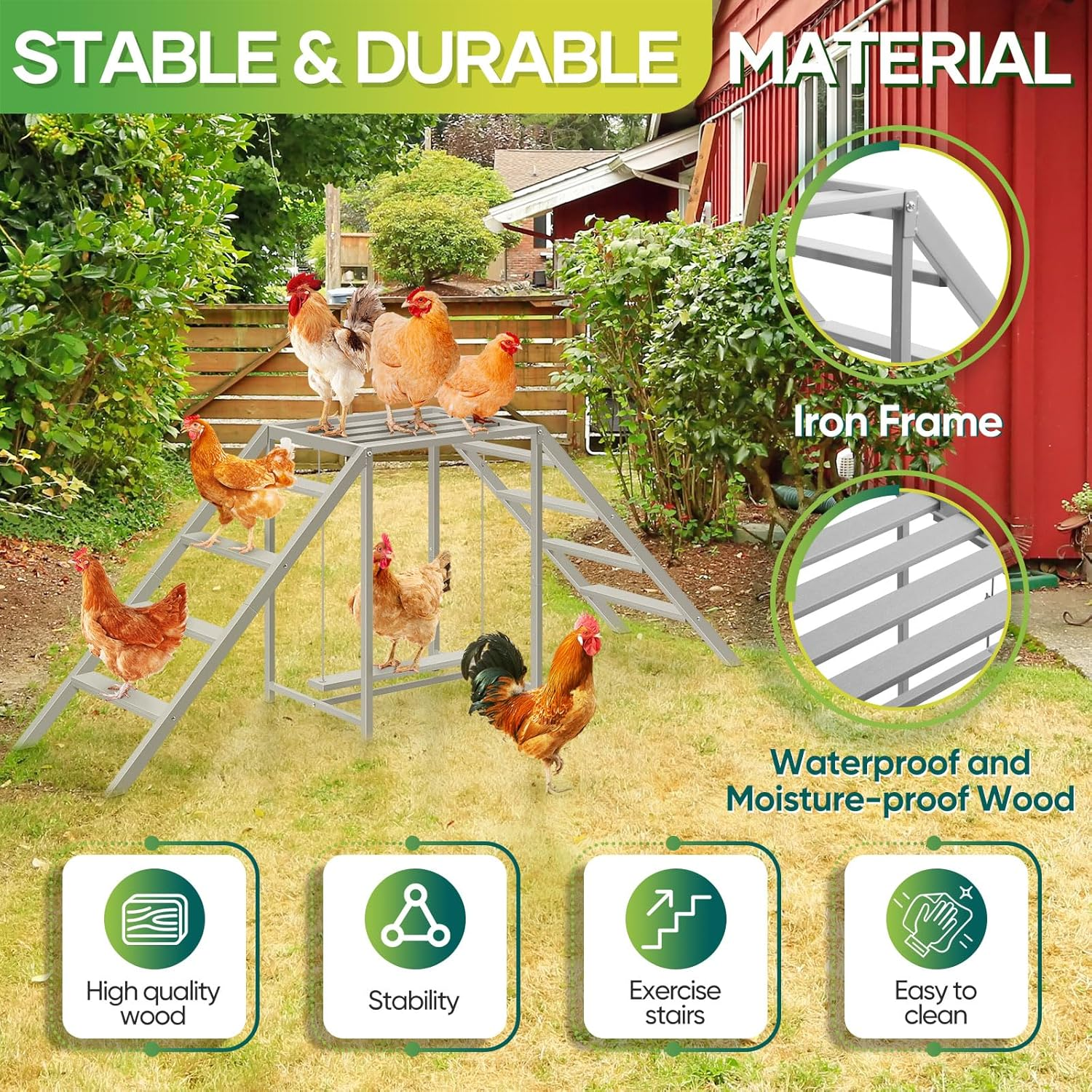 Chicken Coop, Chicken Perches with Swing, Chicken Roosting Bars, Chicken Run Accessories Toy, Wooden Chicken Ladder for Pet'S Healthy & Happy, Sturdy and Easy to Clean, Suitable for Backyard Farm image number 3