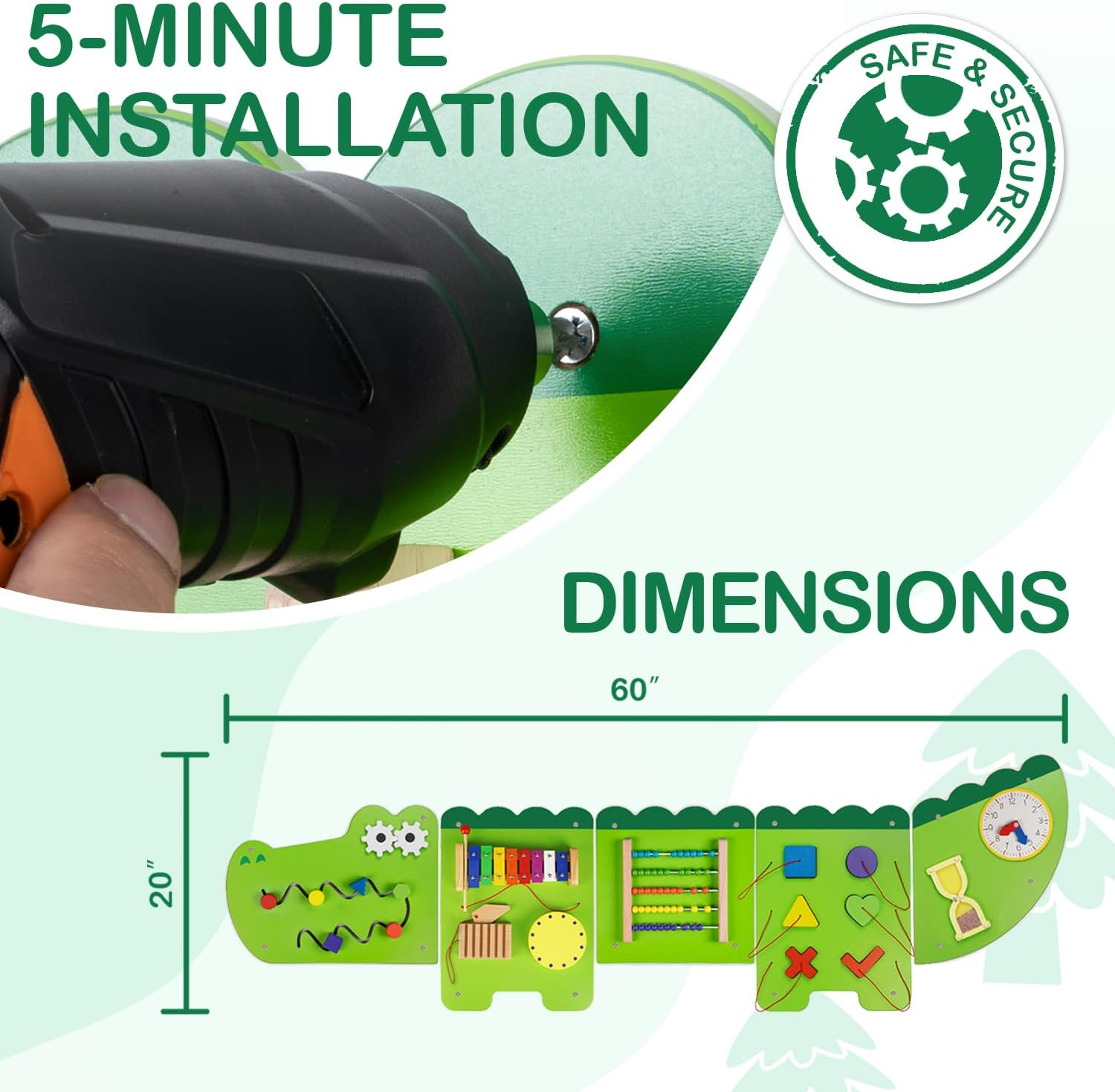 Crocodile Montessori Busy Board, Sensory Board,Educational Toys, Activity Cube, Wall Toys, Daycare Furniture, Playroom Furniture, Boys and Girls 6 M+ image number 1