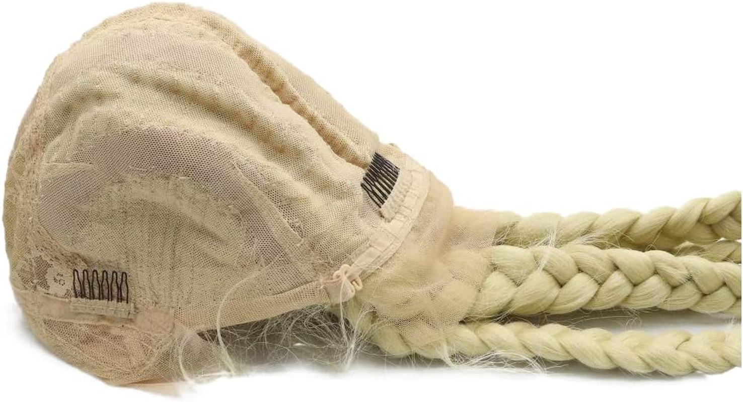 Afbeauty 613 Blonde 5 Braided for Women Handmade Blonde 5 Braids Wig Synthetic Blonde Lace Wig with Baby Hair Heat Resistant Fibre 5 Braided Daily Makeup Wigs 24 Inches image number 1