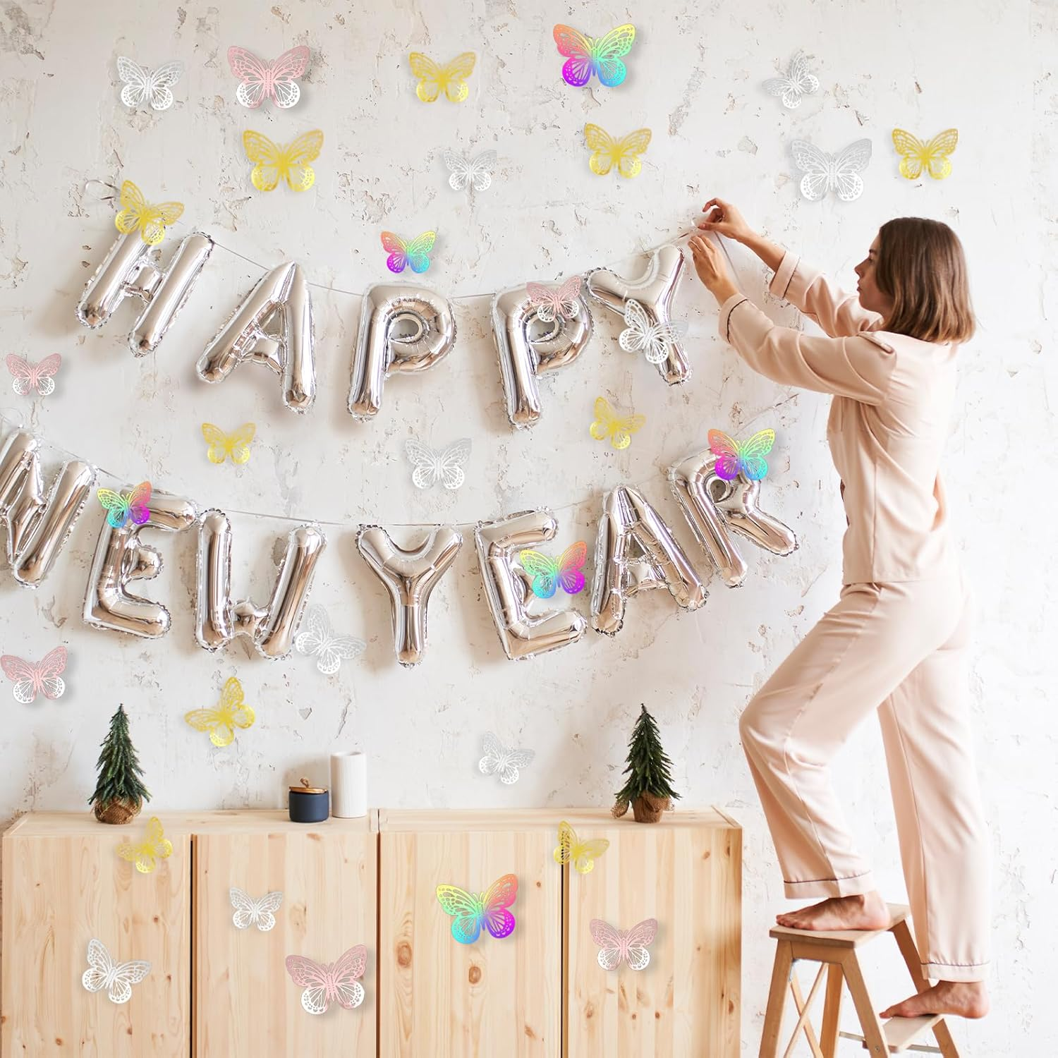 TEAONE 3D Butterfly Wall Decor Stickers, 48 PCS Cute Removable Decals for Party, Wedding, Birthday Decor (3 Size, 4 Colors) image number 3