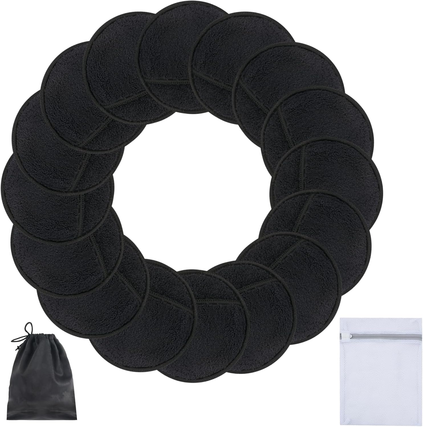 Sunland 16 Pack Reusable Makeup Remover Pads Microfiber Facial Cleansing Pads Washable Face Wipe Rounds with Laundry Bag Grey