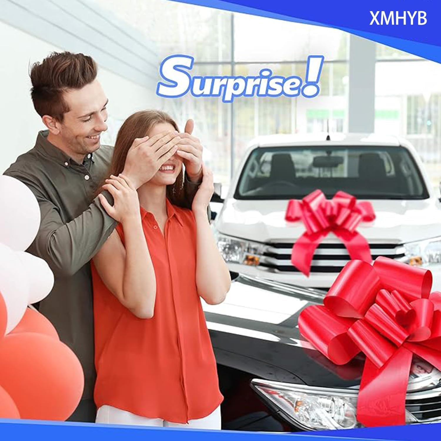 Big Car Bow 30 Inch, Giant Huge Birthday Red Gift Bow for Car, with 2 Suction Cups Christmas Tree Topper Decor (Rose Pink) - Glod image number 5