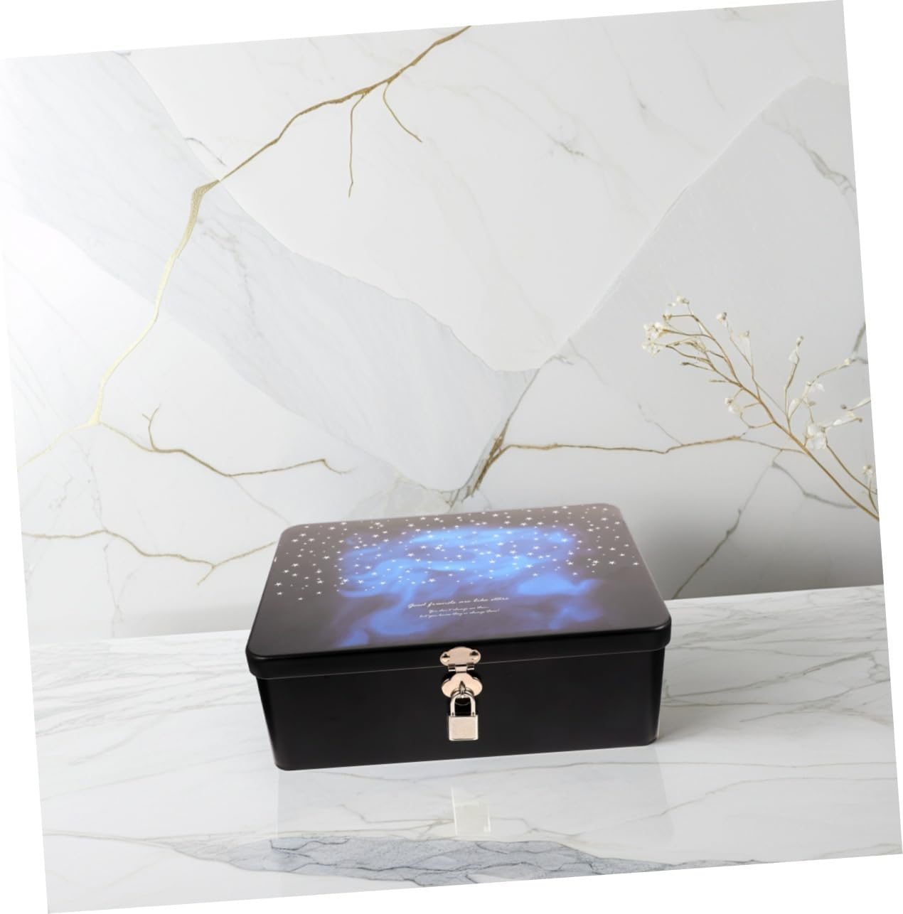 Vintage Large Tinplate Storage Box Lock and Key, Tinplate Container for Desktop Organization, Retro Metal Tin Case Suitable for Secure Storage and Small Items image number 5