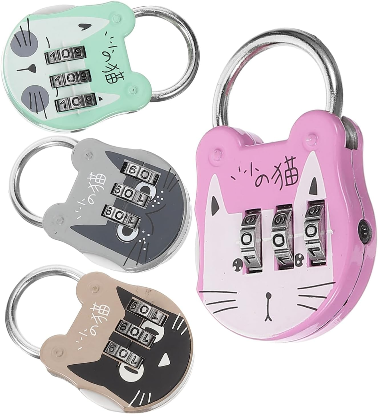 Jojofuny 4Pcs Cute Cat Combination Locker Locks, 3 Digit Password Padlocks for Drawers, Backpacks, Travel Suitcases, Home Use, Assorted Colors image number 5