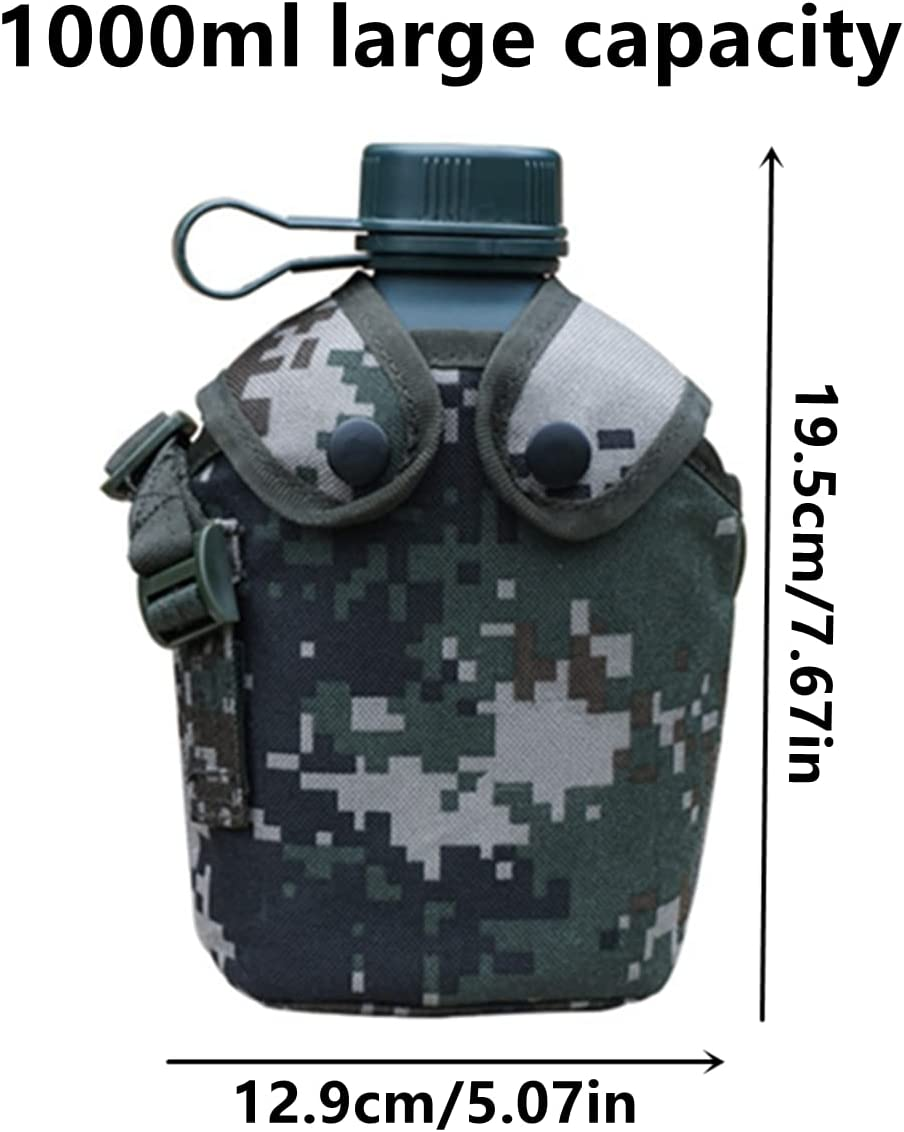Camouflage Kettle,Titanium Military Canteen Cups,Aluminum Military Canteen Water Bottle,Army Style Water Bottle Canteen,With Cover Bag for Camping Hiking Backpacking Hunting (Jungle Camouflage)