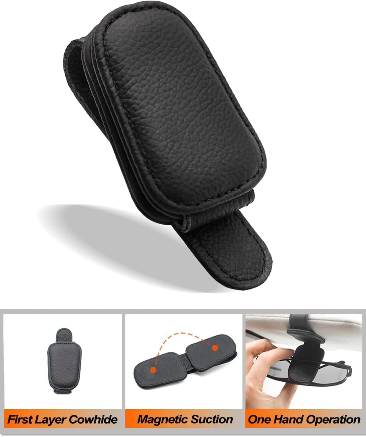 NEDLON (4Pack) Sunglass Holder for Car, Magnetic Leather Eyeglass Hanger Sunglass Clip for Car Visor, Car Sunglass Holder Organizer Storage, Car Interior Accessories image number 2