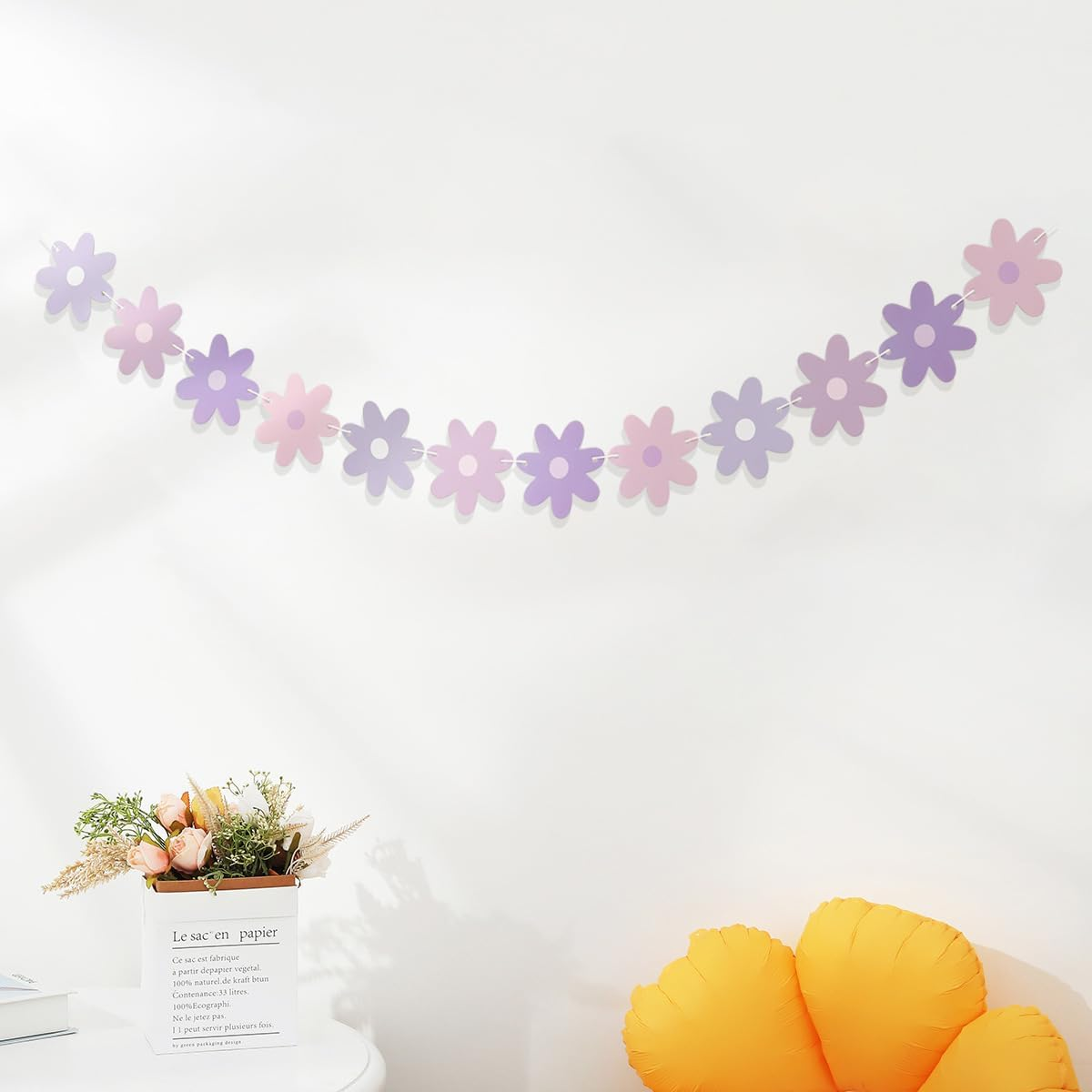 IONPSHG 4Pcs Daisy Boho Banner Party Decorations Cute Daisy Party Banner Purple Daisy Decor Spring Flower Garland Daisy Paper Cutouts for Indoor Outdoor Birthday Wedding Party Supplies (Purple) image number 5