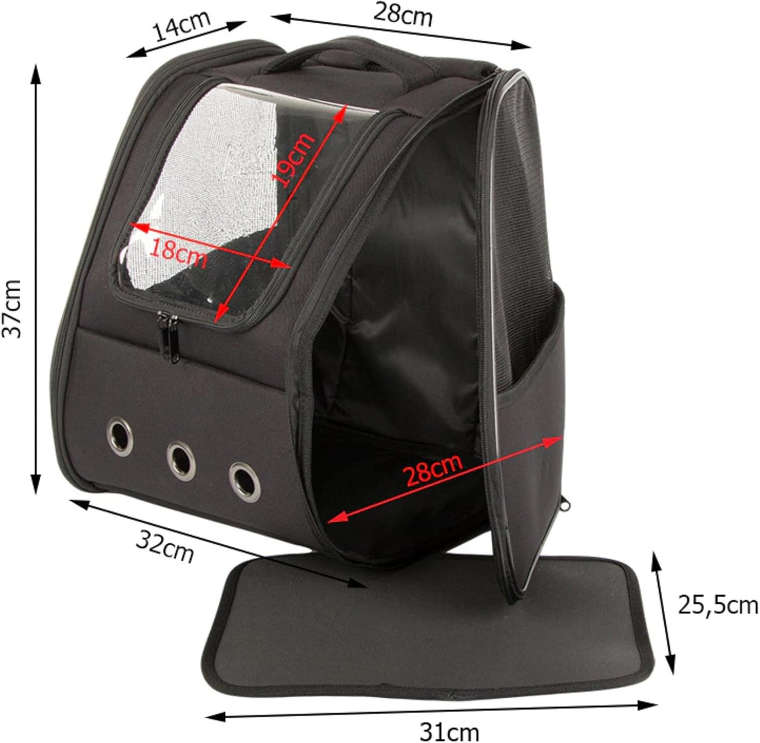 PARENCE. - Cargo Backpack for Cats and Small Dogs - Ventilated & Foldable with Transparent Window - Adjustable Straps, Removable Liner, Ventilated Nets - up to 10Kg image number 5