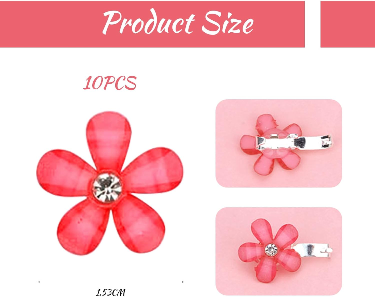 Mezrkuwr 10Pcs Red Mini Flower Hair Clips with Rhinestones, Cute Hair Clips, Flower Hair Pins, Decorative Hair Clips, Wedding Hair Clips, Flower Hair Accessories