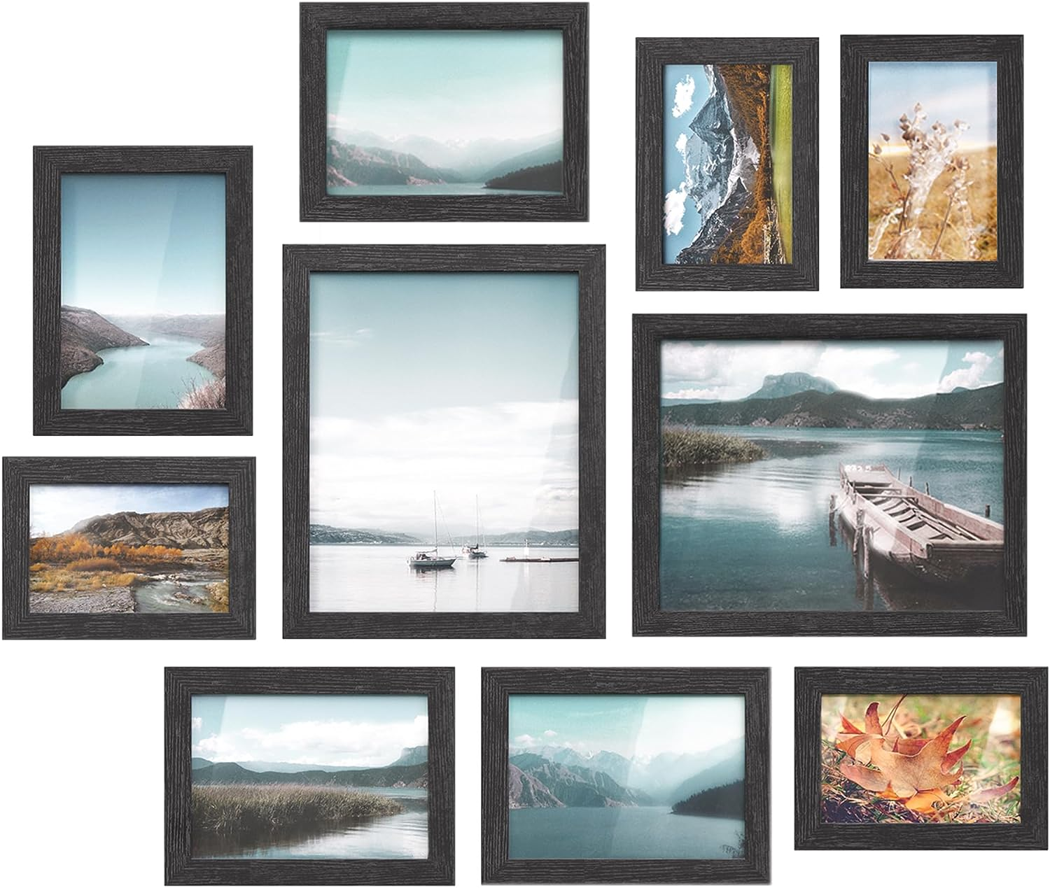 SONGMICS Picture Frames, 10 Pack Collage Picture Frames with Two 8X10, Four 5X7, Four 4X6, Photo Frame Set for Wall Gallery Decor, Hanging or Tabletop Display, Clear Glass Front, Black