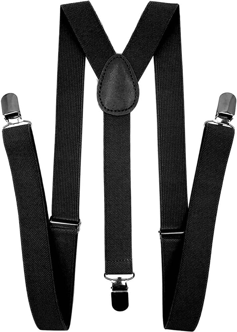 Mens Women Adjustable Elastic Suspenders Y-Shaped Clip on Unisex Braces Solid Colour