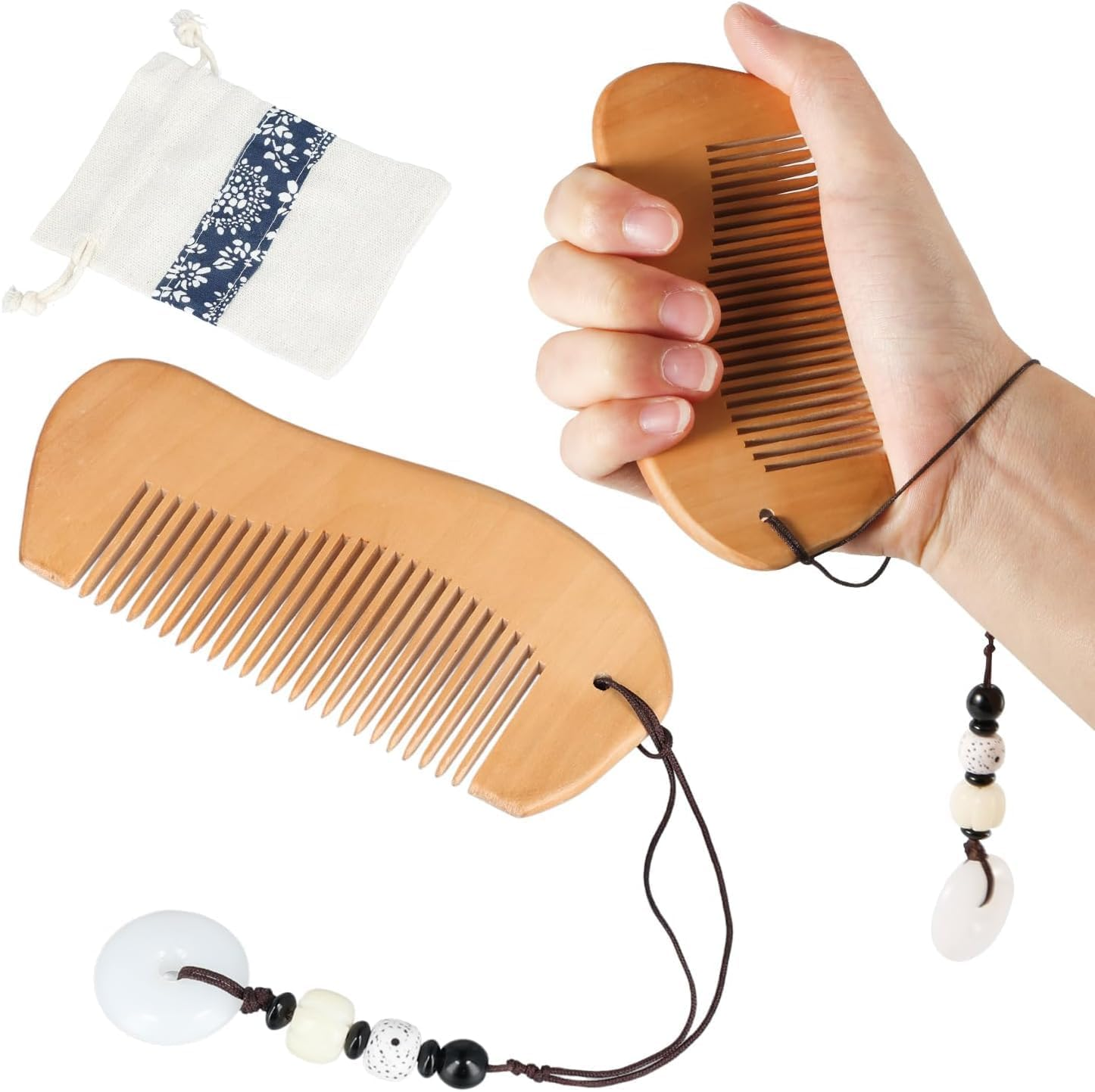 Labor Comb Set, Wooden Birthing Comb Childbirth Hair Comb with Storage Bag & Pendant Pregnancy Comb Delivery Essentials for First Time Moms Pregnancy Gift image number 1