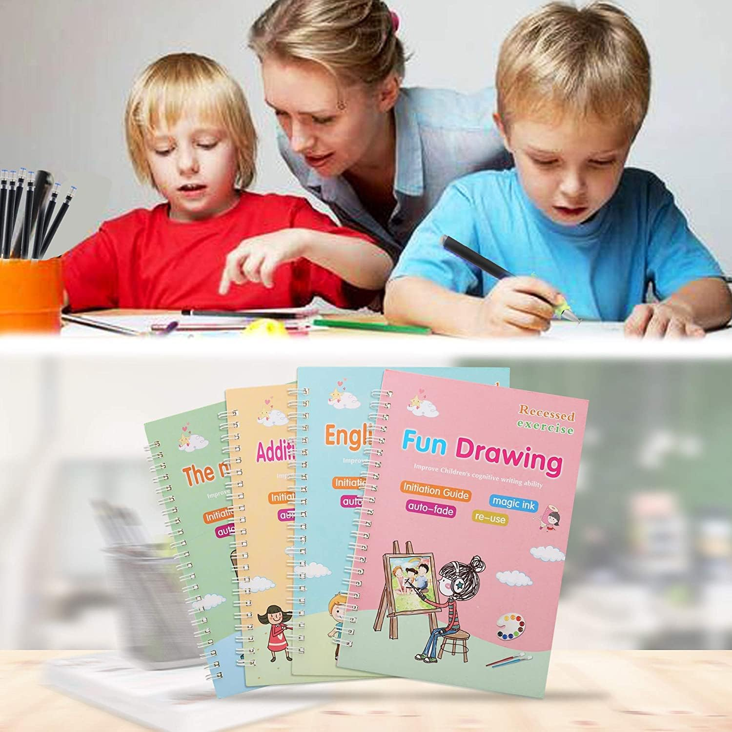 Magic Practice Copybook - Handwriting Practice Workbook for Kids, Magical Reusable Writing Practice Book with Magic Pen, Tracing Groove Book for Children Learning - 4 the Print Book Set image number 6