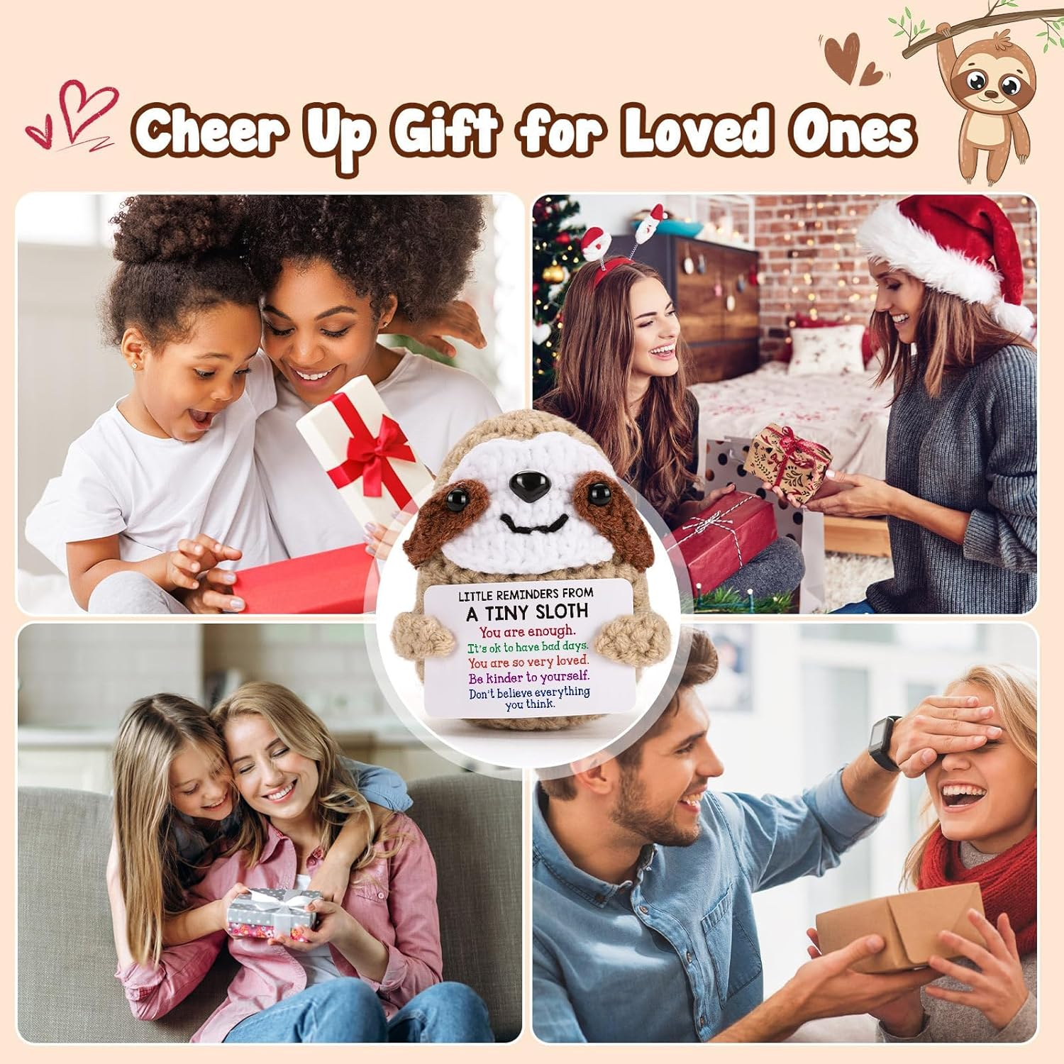 Inspirational Positive Crochet Sloth - Handmade Little Reminders Emotional Uplifting Support Mental Health Knitted Sloth for Birthday Graduation Christmas Stocking Stuffers image number 6