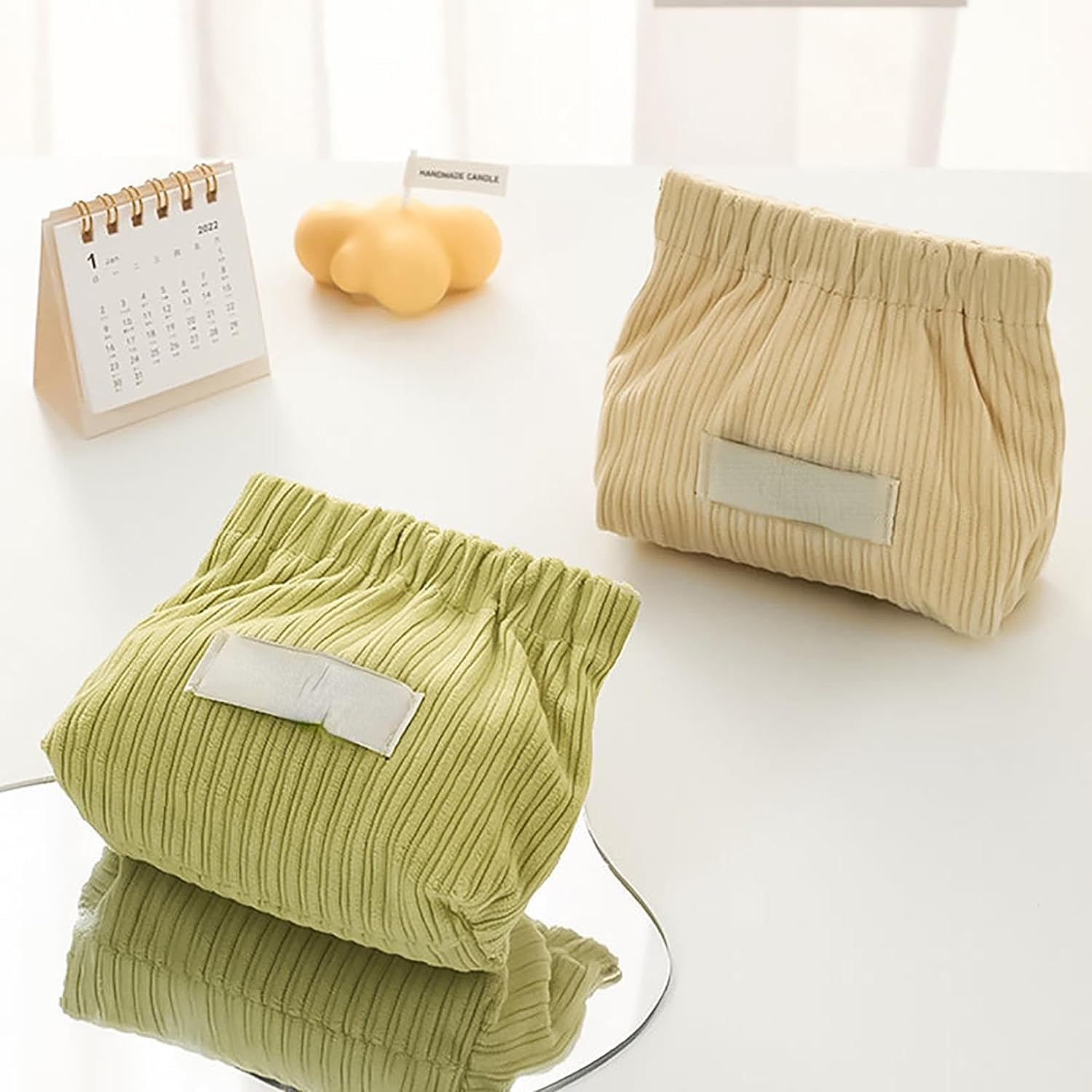 6Pcs Corduroy Elastic Storage Bag, Self-Closing Purse Organizer Pouches, Portable No Zipper Small Makeup Bag, Pocket Travel Storage Bag for Cosmetics Hair Clips Accessories, Small image number 4