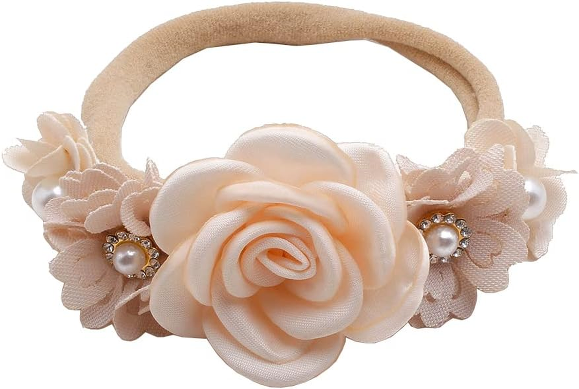 FGSS Floral-Headbands Flower-Crown for Baby Girls Elastic Nylon Hairbands for Newborn Infant Toddler Hair Accessories Pack of 3 image number 6