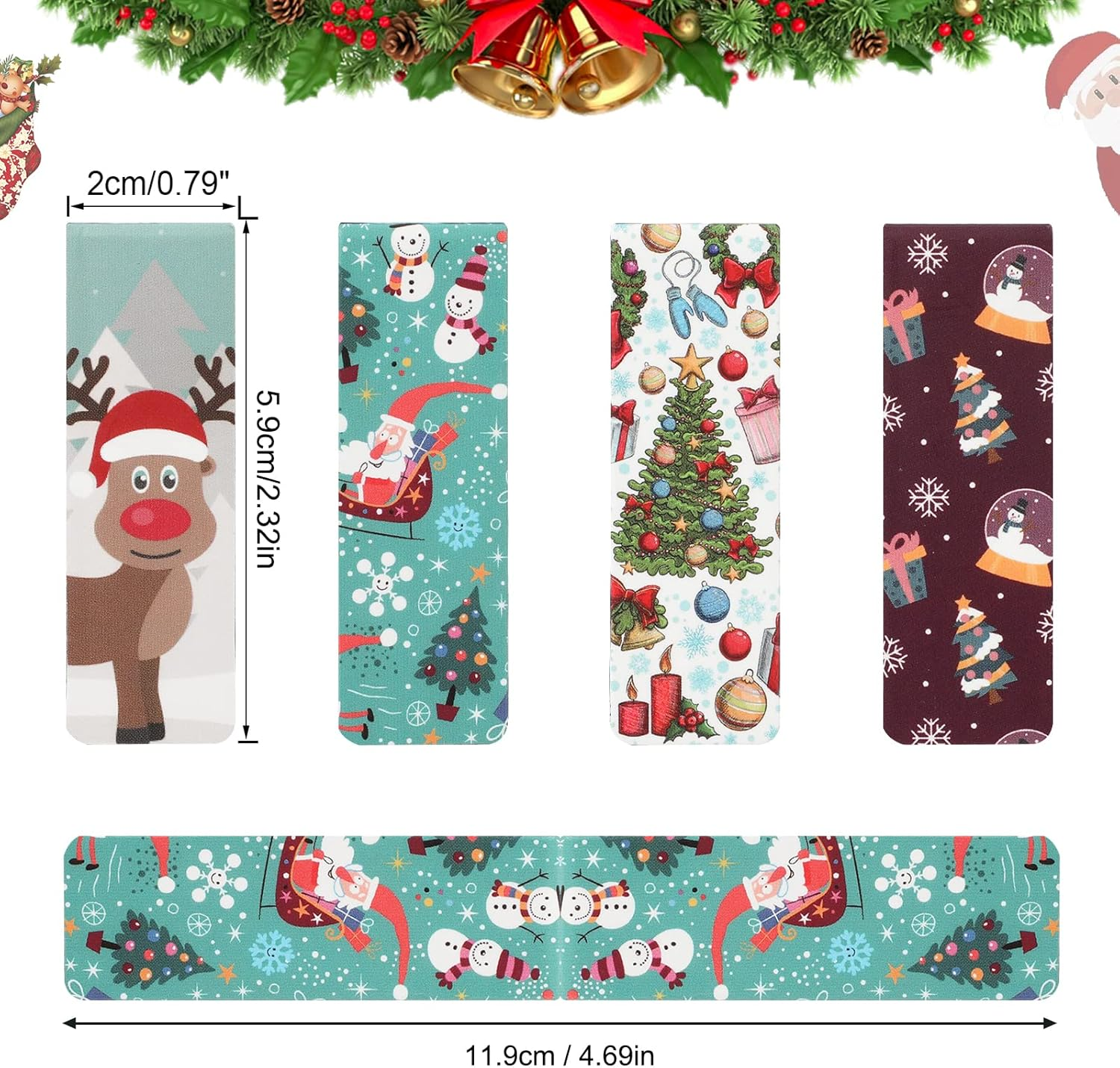 MWOOT 30Pcs Christmas Magnetic Bookmarks, Snowman Magnet Reading Book Marks Set, Double-Sided Cute Page Clips, Book Markers in Bulk for Kids Students Home School Stationery Supplies(15 Styles, 6X2Cm) image number 1
