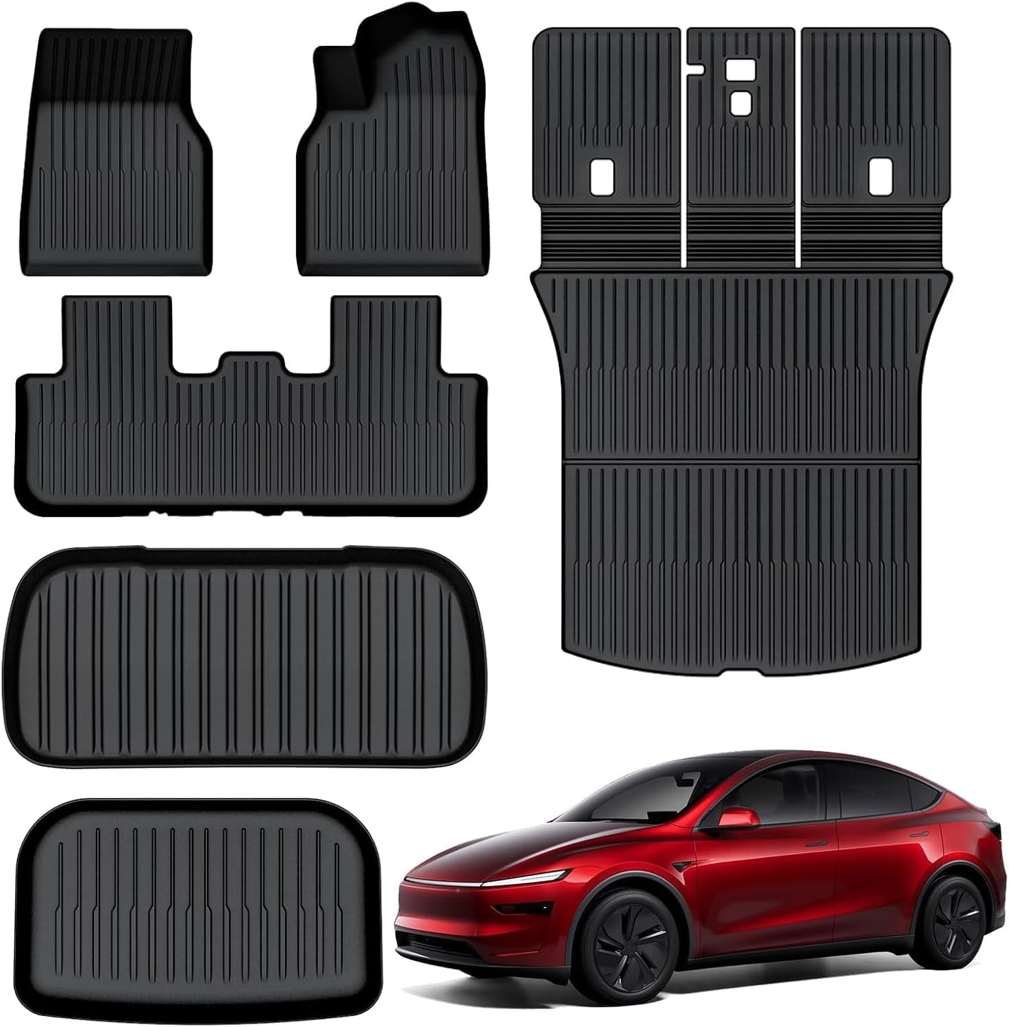 6PCS All Weather Floor Mats Compatible with 2025 2026 New Tesla Model Y Juniper Cargo Mat with Backrest Mat & Front Trunk Liner & Rear Cargo Mat, Full Set TPE Liners Accessories image number 6