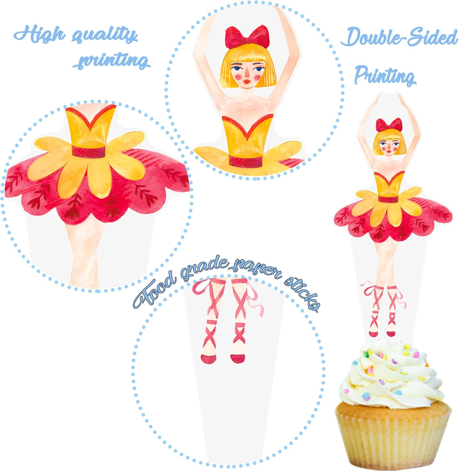 48Pcs Christmas Nutcarcker Party Cupcake Toppers Nutcracker Ballet Cake Toppers Decoration Nutcracker Holiday Cupcake Picks for Merry Christmas Birthday Party Supplies image number 3