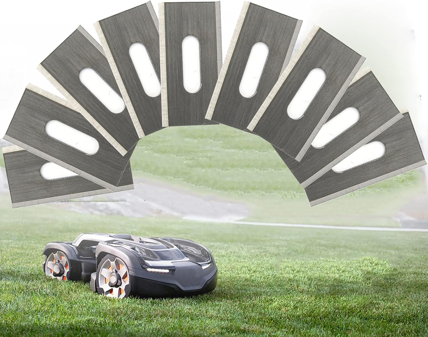 Pack of 30 Robotic Lawnmower Replacement Blades, Slotted Hole Blades Compatible with Husqvarna/Automower/Gardena, Replacement Blades for Robot Lawnmower, Universal Robot Lawn Mower Blades, Robot - Golden image number 6