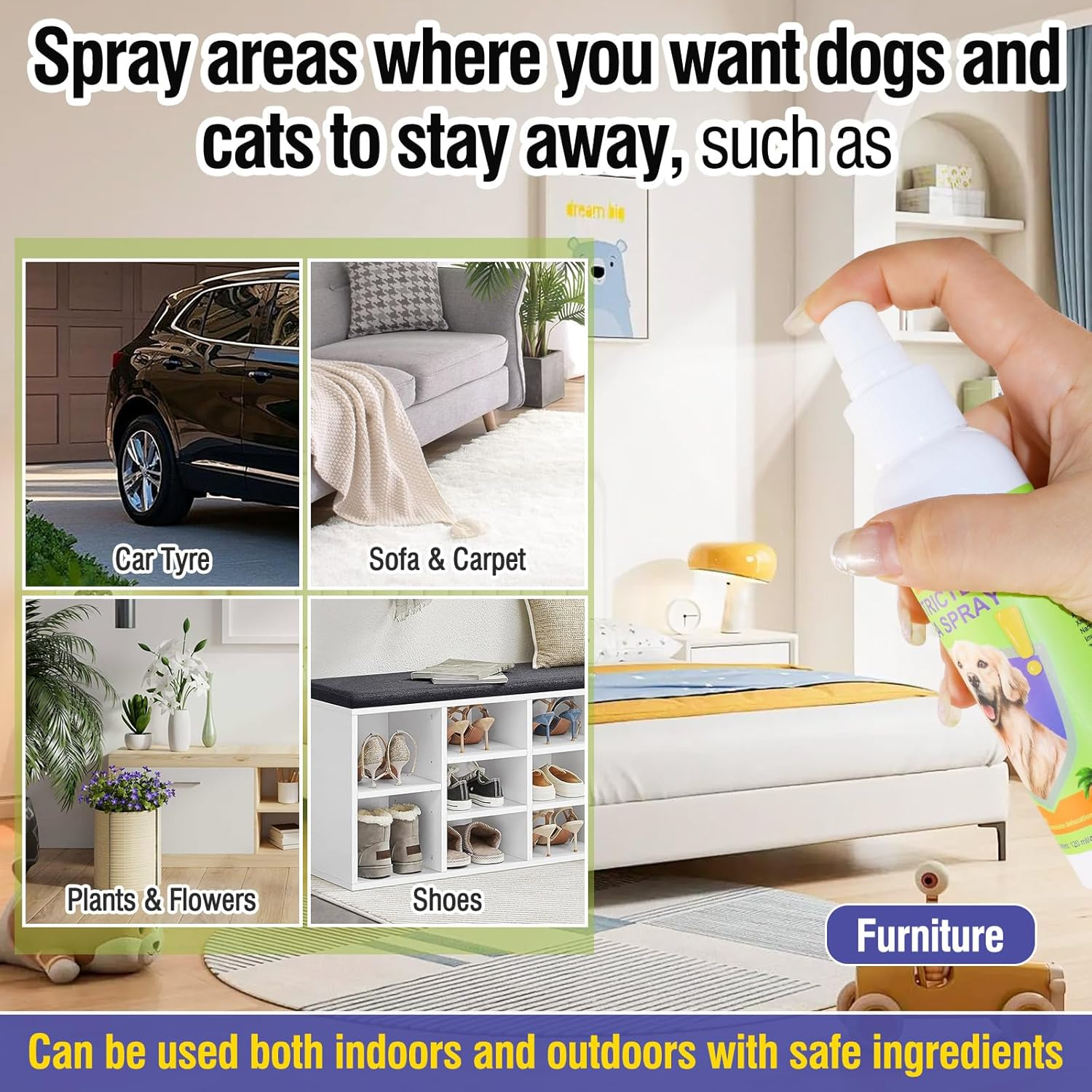 Cat Deterrent Spray for Peeing, Effective Dog Deterrent & Pee Corrector Spray, Training Methods for Furniture, Indoor and Outdoor Safe for Pet & Human, 4 Oz / 120 Ml image number 1