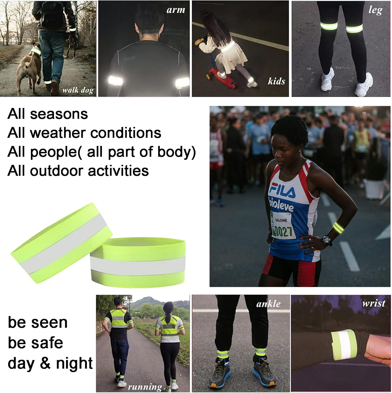 Treayes 4PCS High Visibility Armbands - Hi Vis Reflective Running Armbands, Elasticated Ankle Bands - Reflective Safety Bands for Running, Walking, Cycling at Night image number 2