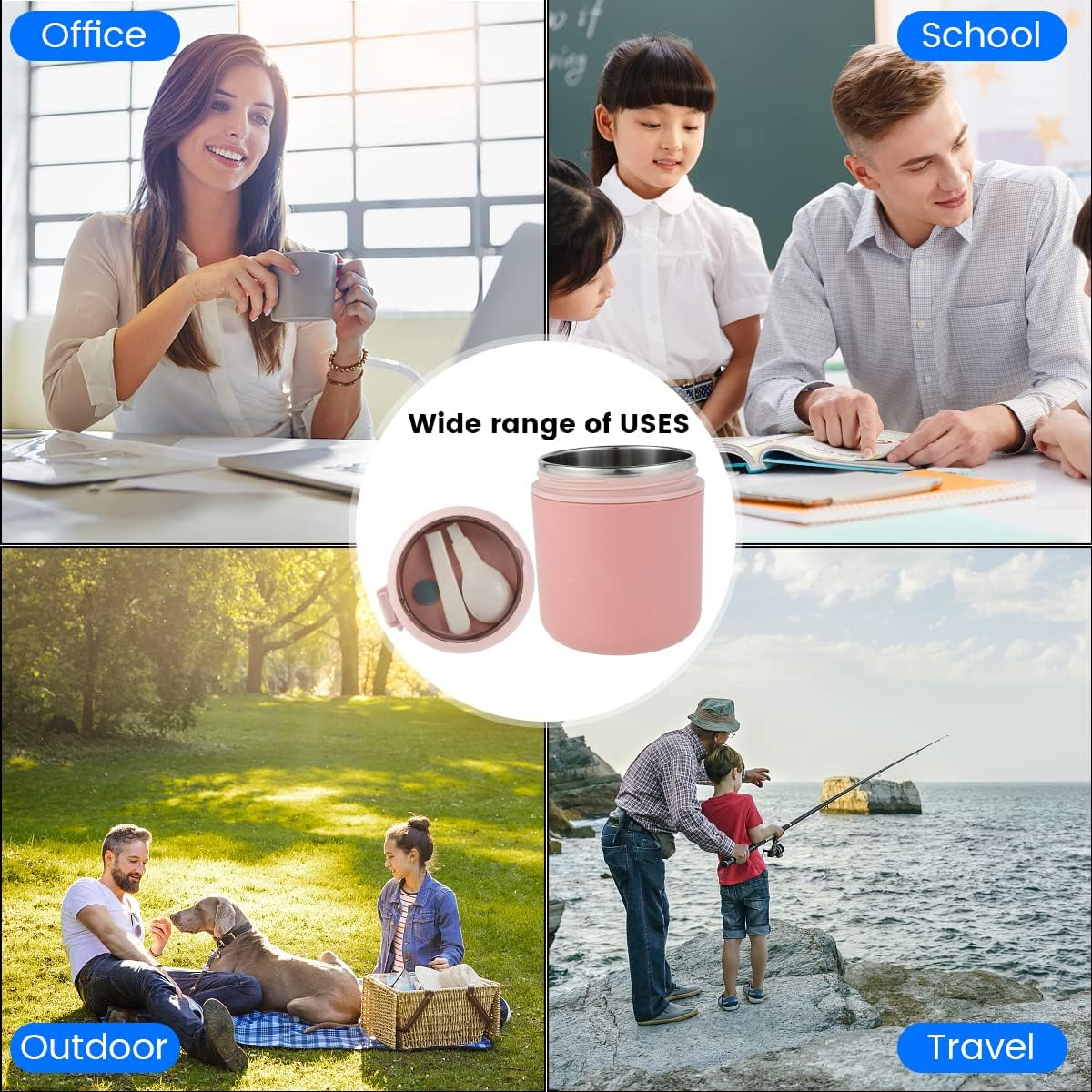 Insulated Food Jar with Spoon, Soup Food Flask，Stainless Steel Vacuum Food Soup Bottles That Keep Foods Hot, Insulated Food Container Wide Mouth Hot Food Jar(Pink 530Ml) image number 5