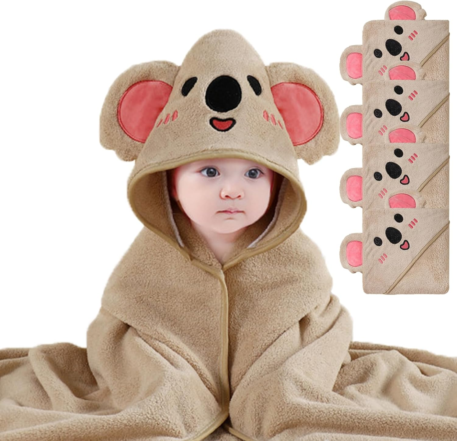 TMIELYBS Muslin Hooded Baby Towels 4Pack - 32X32 Inches, Premium 6-Layer 100% Cotton Extra Soft Absorbent Bath Towels for Infant, Newborn Gift Set (4 Pure Colors)