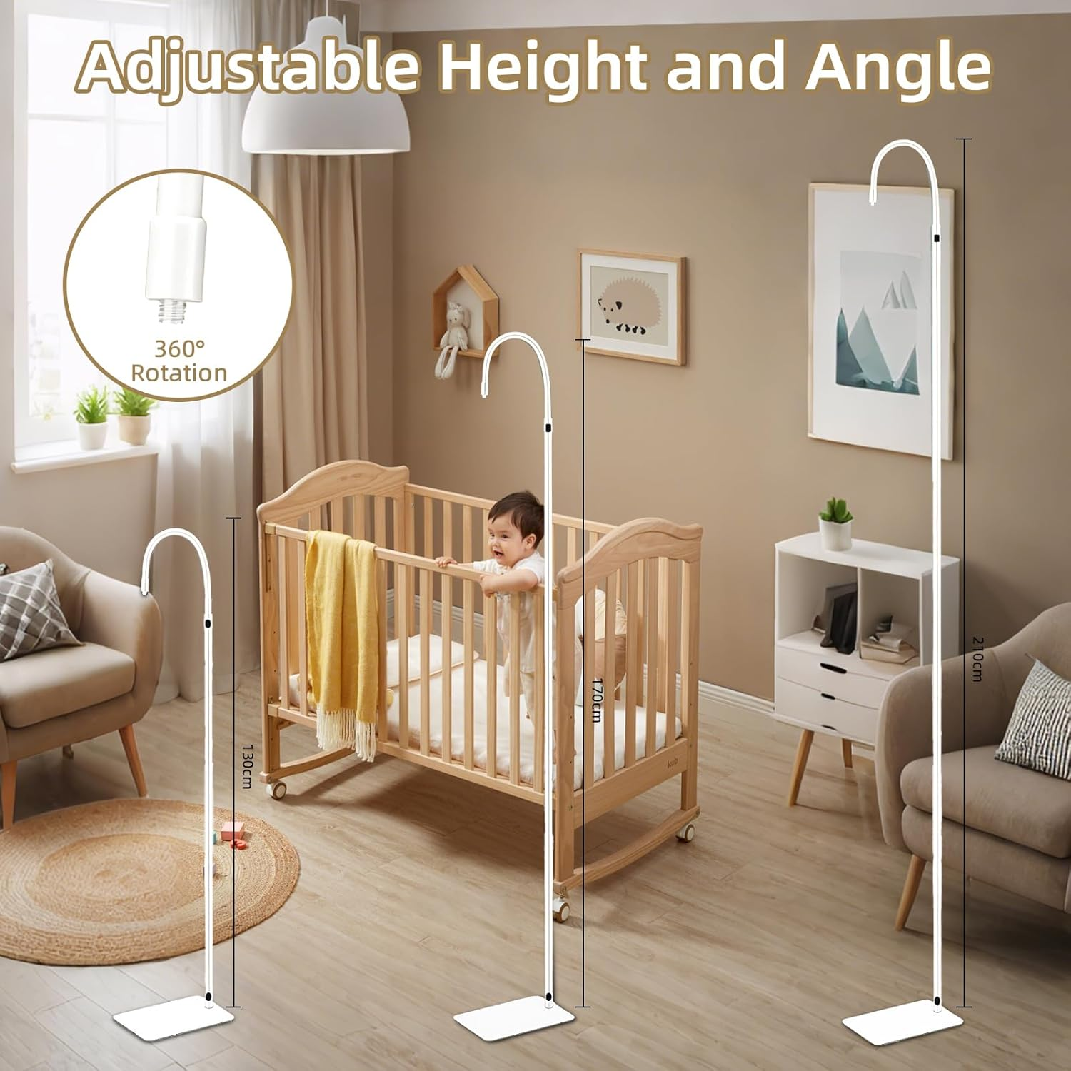 Baby Monitor Floor Stand Holder with 67 Inch Adjustable Height, Prevent Infants from Touching and Non-Slip Base, Compatible with All Monitors with 1/4 Threaded Hole or Any Cameras with 1/4 Screw Mount image number 4