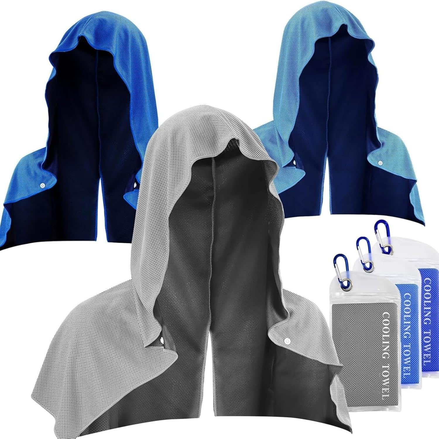GHQHSQ 3 Pack Cooling Hoodie Towels for Neck and Face, UPF 50 Sun Protection & Instant Cooling, Ice Towels for Hot Weather, Soft Breathable Towel for Sport, Work Out, Gym, Camping & More Activities image number 1