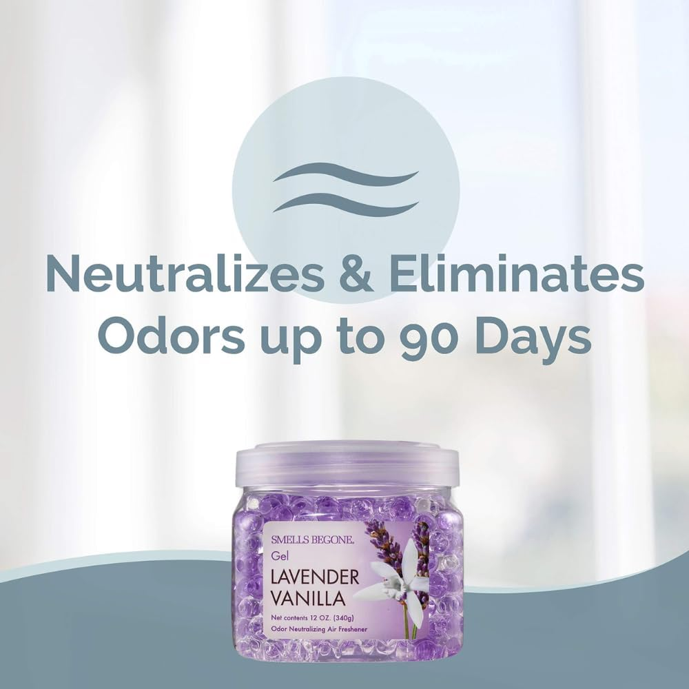 SMELLS BEGONE Odor Eliminator Gel Bead Value Pack - Air Freshener - 2 X 12 Ounce + 48 Ounce Refill (Purple)