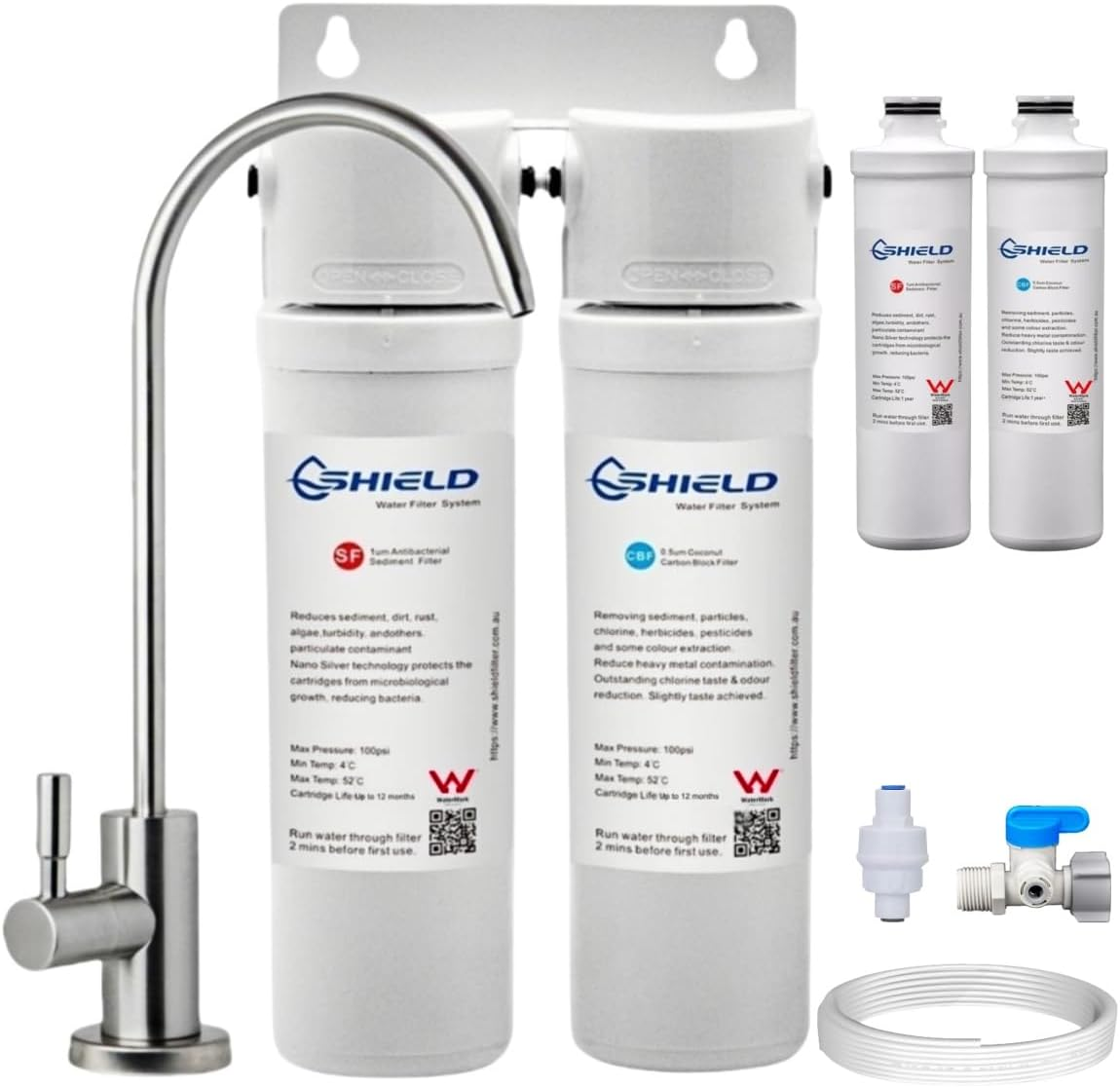 Quick Change Twin Undersink Water Filter System 2 Stage Extra Cartridges image number 1