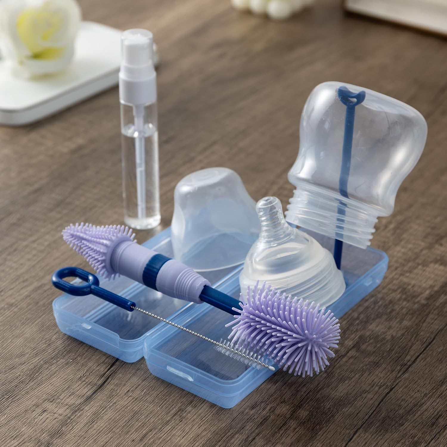 Chemimoso Silicone Baby Bottle Brush for Newborn Anti-Colic Baby Bottles, Portable Travel Bottle Cleaner, Suit for Baby Bottles Less than 8 OZ, Blue - Green image number 4