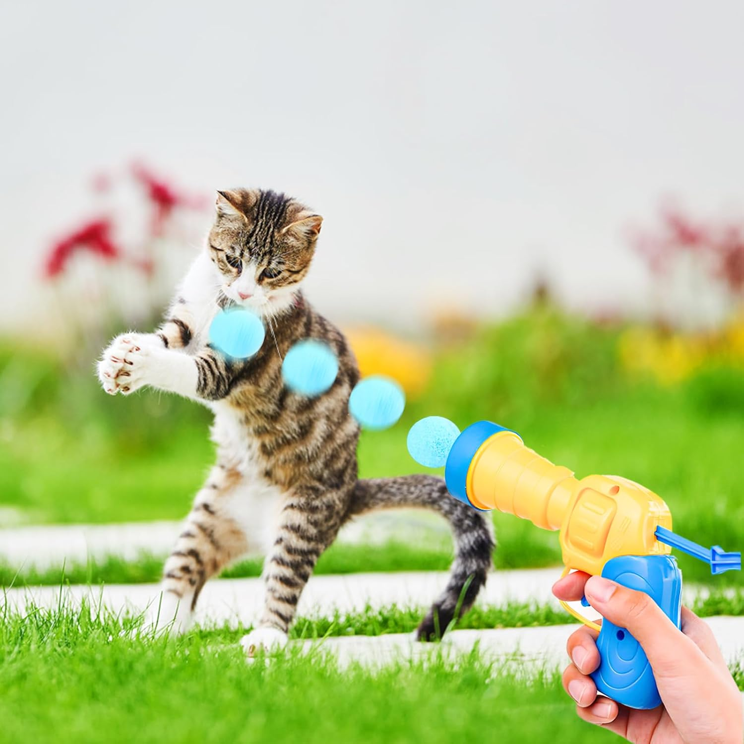 DAWRIS Pack of 2 Cat Toy Ball Gun with 100 Pieces Cat Felt Balls Soft Cat Balls Kitten Pom Poms Ball Interactive Cat Toy Interactive Toy for Cats Training Cats Ball image number 2