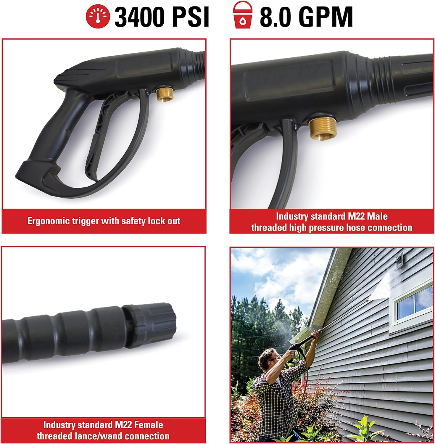 Simpson Cleaning 80147 Universal Replacement Washer Spray Gun for Cold Water Pressur, 3400 PSI Handle, Plain image number 1