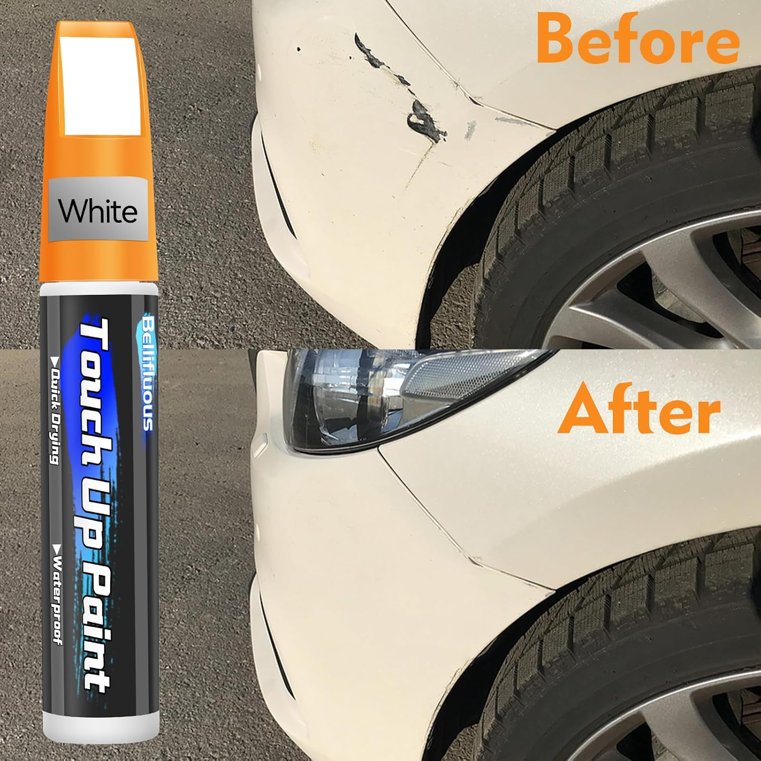 Bellifluous Car Scratch Remover, Touch up Paint Pen, 2 Packs White Car Paint Touch Up, 2 in 1 Auto Paint Scratch Remover Pen, Quick Drying Cars Scratch Repair Pen for Covering and Repairing Scratches image number 3