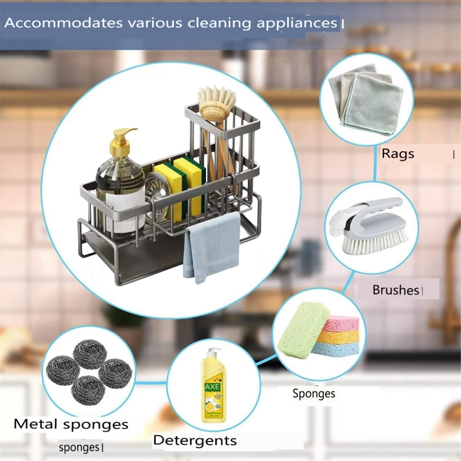 Rust-Resistant Kitchen Sink Organizer | Self-Draining 45&deg; Drip Tray & Detachable Brush/Scrubber Holder | Towel Rack, Sponge Storage & Space-Saving Design for Sink Accessories image number 1